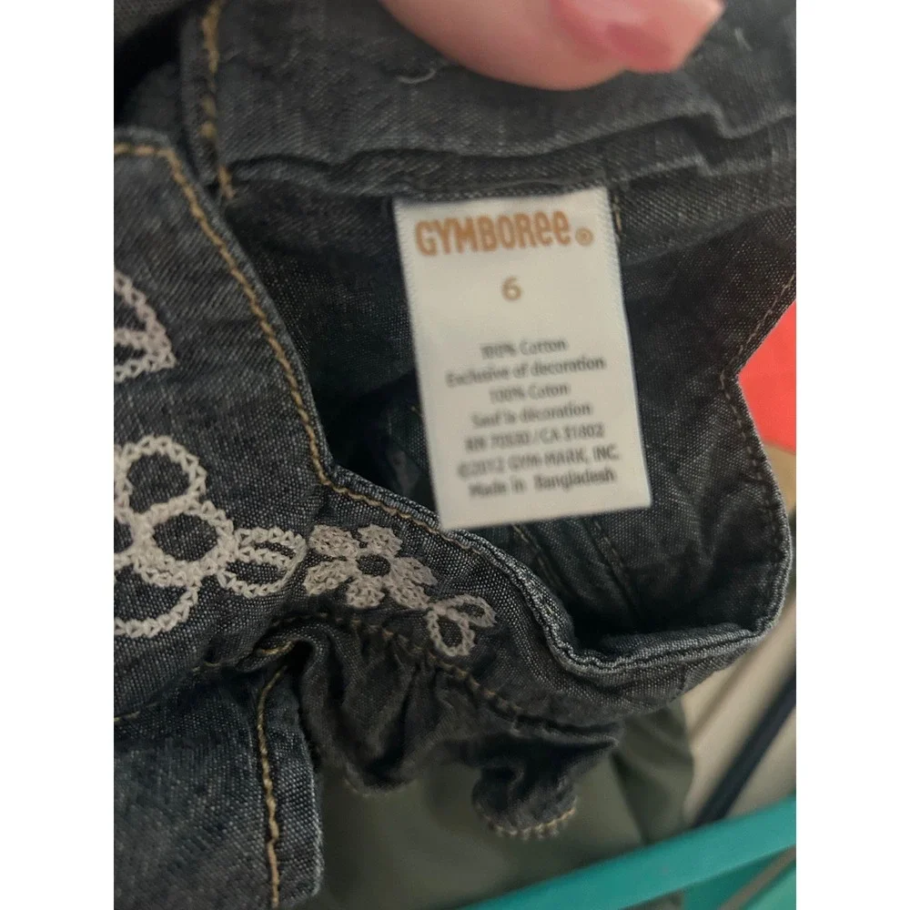 Gymboree Denim Dress Blue Floral Embroidered Chambray Sleeveless Kids 6